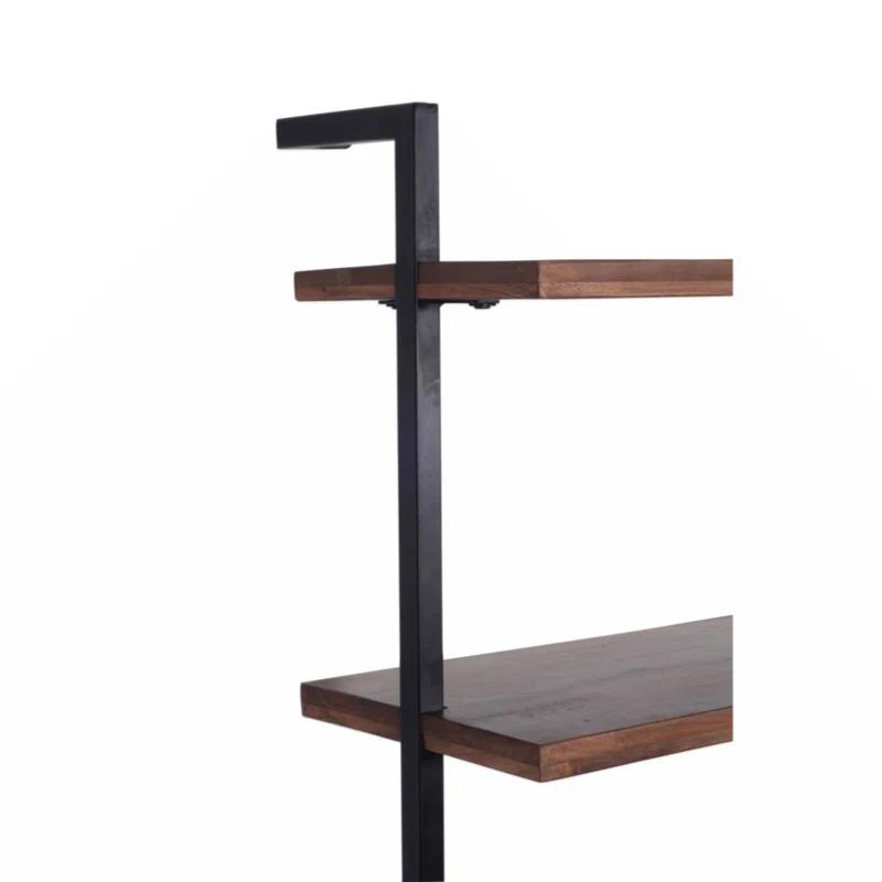 Industrial 3-Tier Brown Mango Wood Ladder Wall Shelf