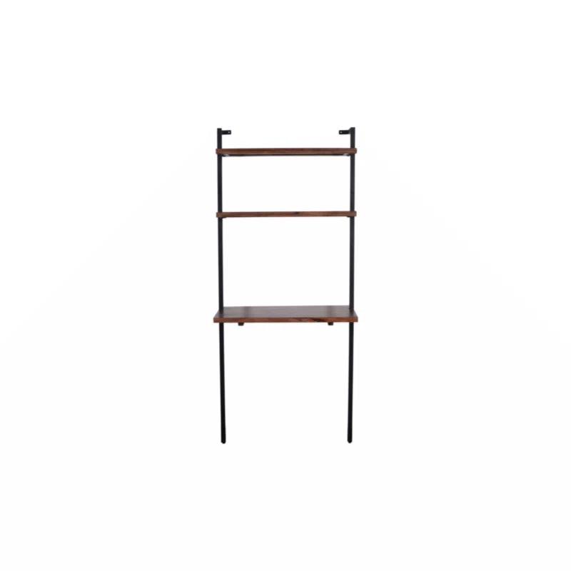 Industrial 3-Tier Brown Mango Wood Ladder Wall Shelf