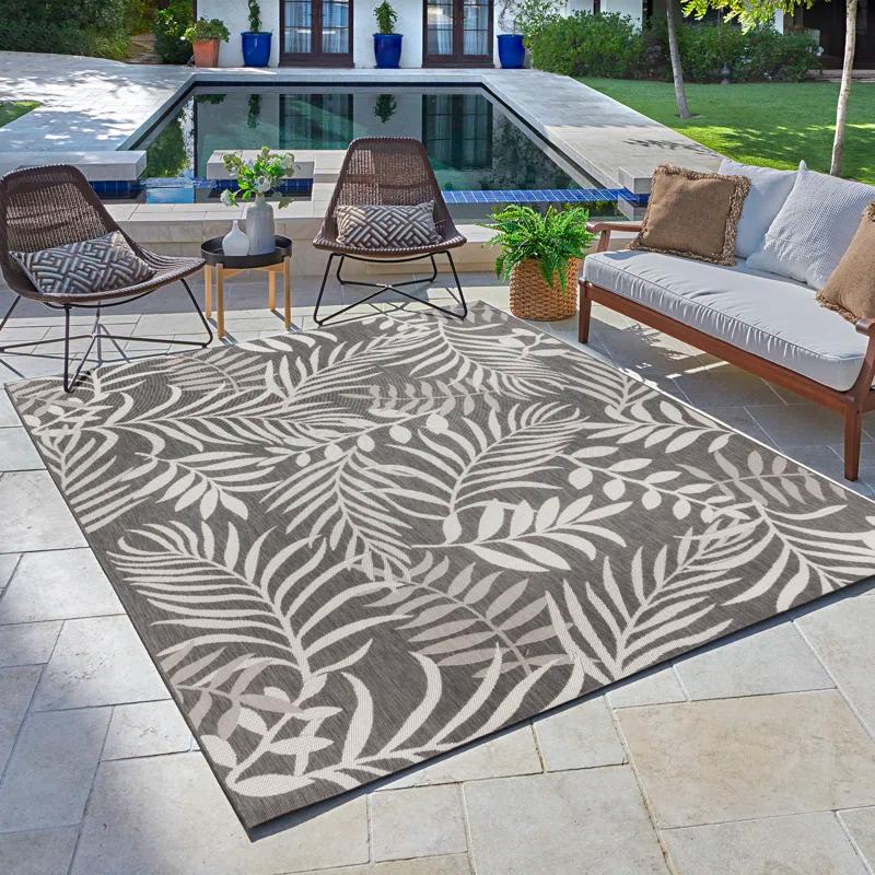 Ash Gray & White Synthetic 6' x 9' Reversible Flatweave Area Rug