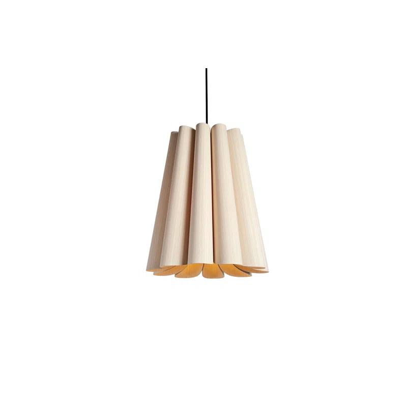 Olivia Ash Black Modern LED Pendant Light with Wood Veneer Shade