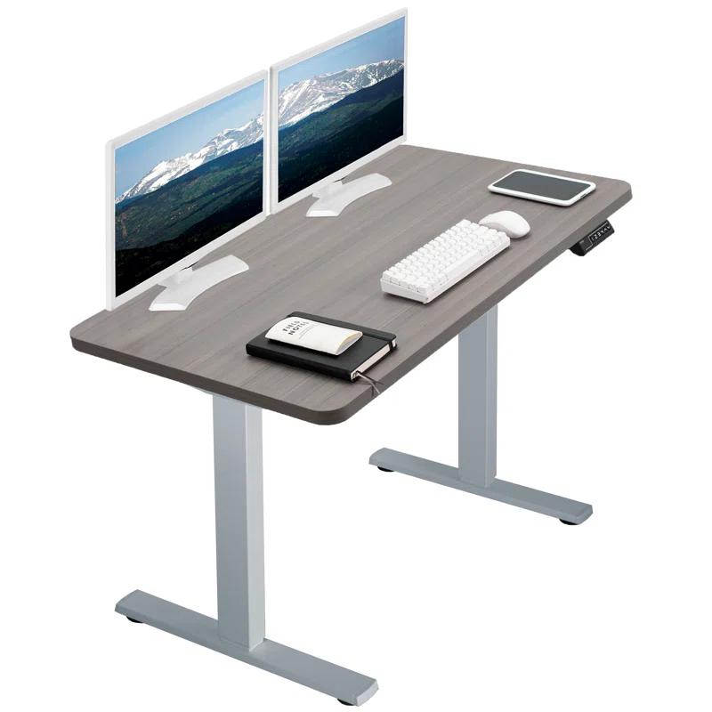 Light Wood & White Electric Adjustable Standing Desk 71"