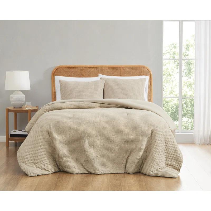 Beige Twin XL Organic Microfiber Waffle Weave Comforter Set