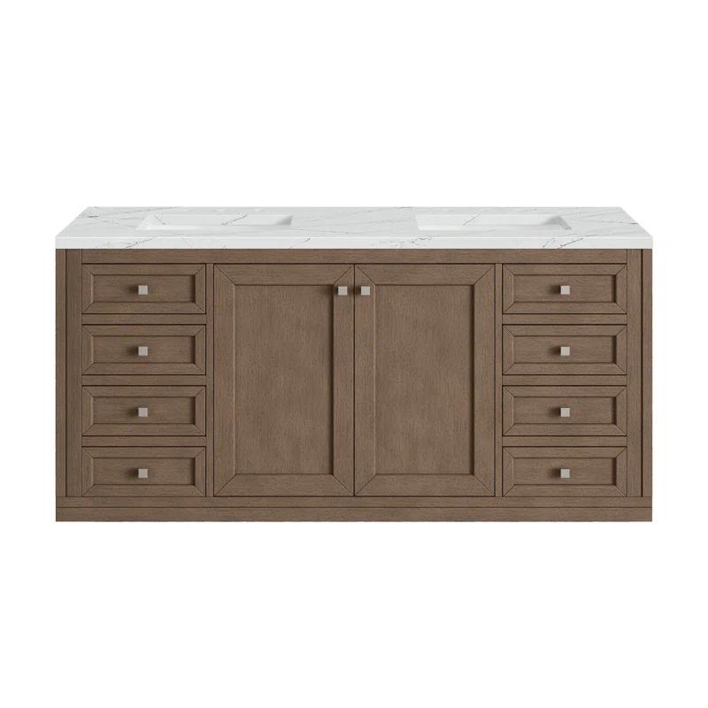 Walnut Whitewashed 60" Double Sink Vanity with Solid Surface Top