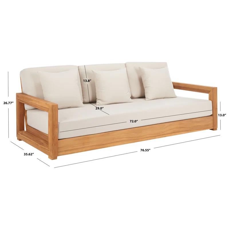 Huntington Teak and Off-White Fabric 3-Seat Outdoor Sofa