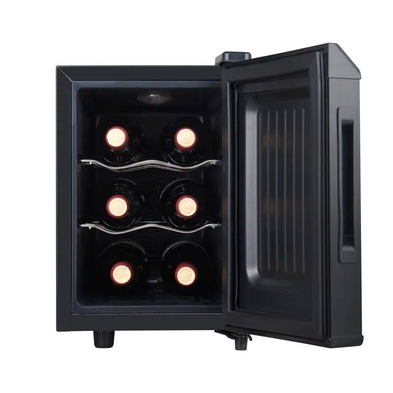 Elegant 6-Bottle Wine Cooler with Thermoelectric Cooling and Mirrored Door