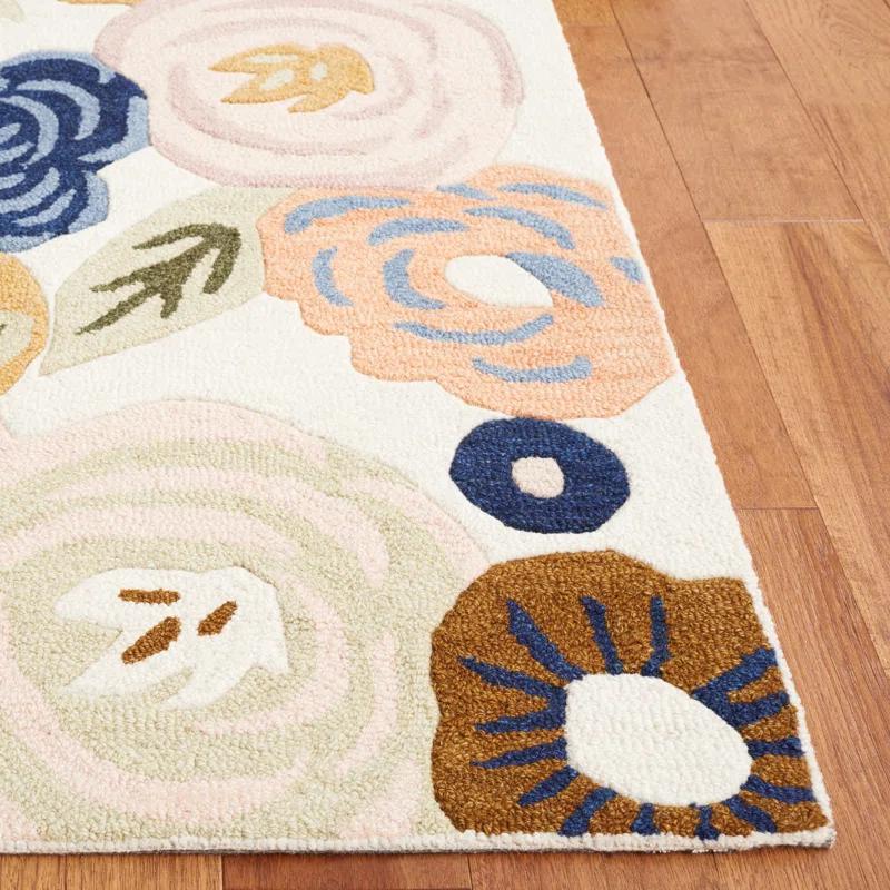 Ivory Floral Handmade Wool Tufted 3' x 5' Rug