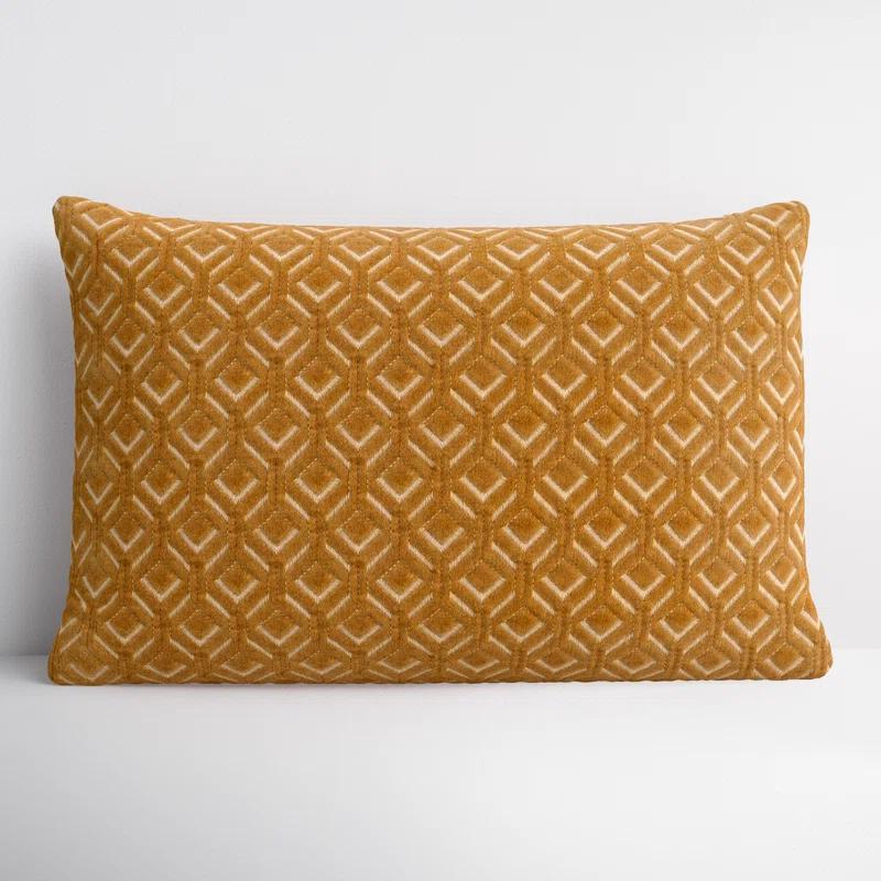 Ryans Mustard Yellow Embroidered Cotton Lumbar Throw Pillow
