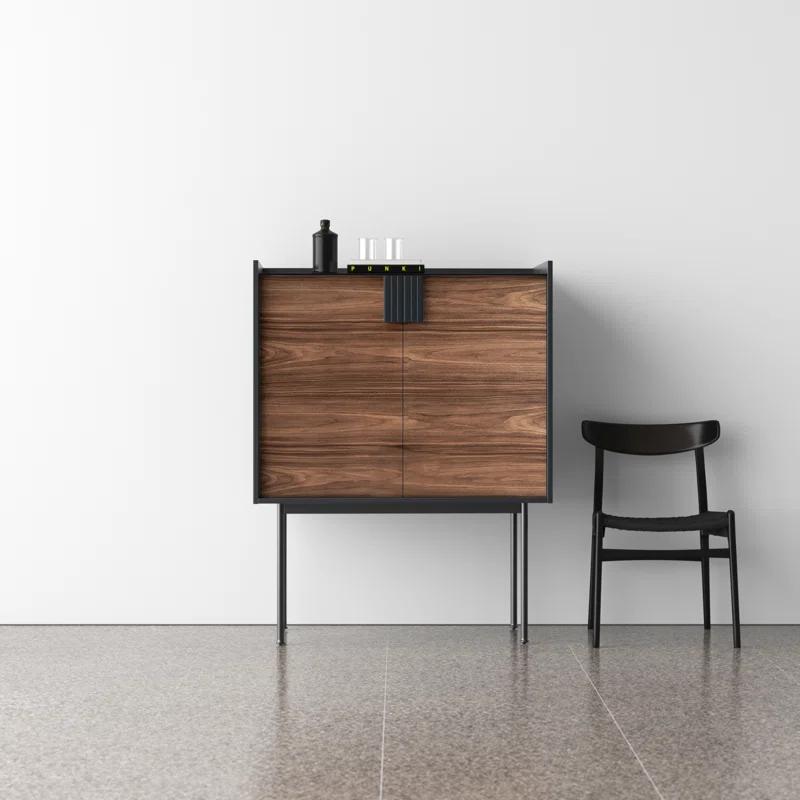 Yasmin Dark Walnut Veneer Metal Base Bar Cabinet