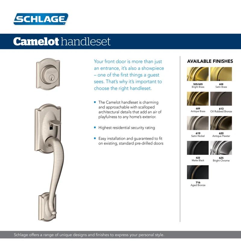 Camelot Handleset with Deadbolt and Accent Door Lever and Rosette