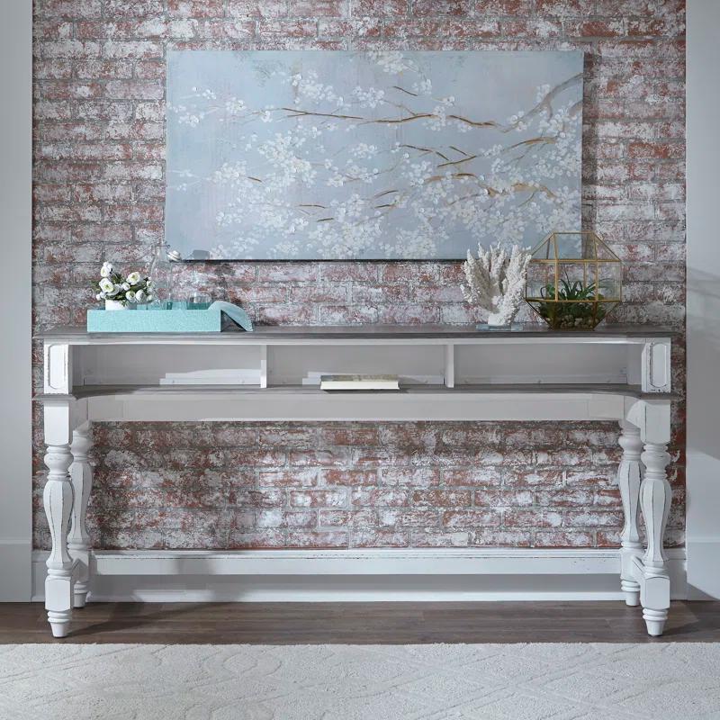 Magnolia Manor Traditional White Oak Console Bar Table with Storage