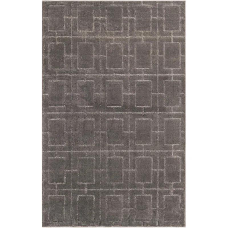 Elegant Geometric Gray & Silver Synthetic Area Rug - 5' x 8'