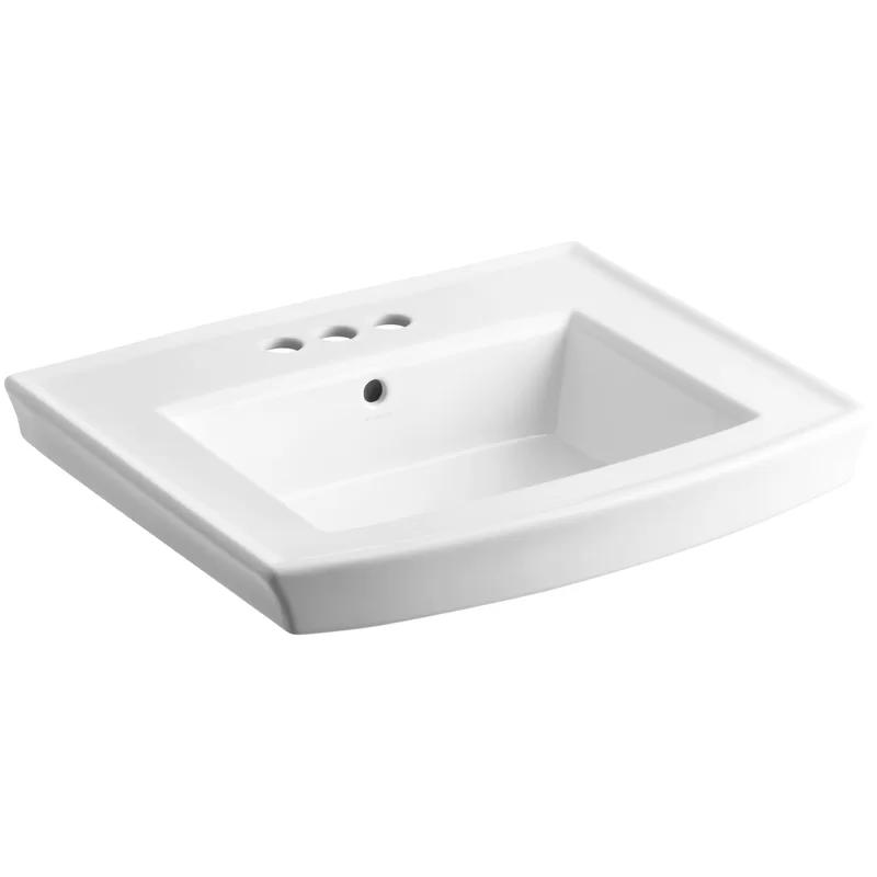 Archer White Ceramic Rectangular Pedestal Sink with Beveled Edges