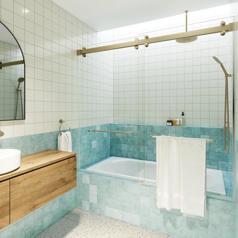 Polaris 60 in. x 60 in. Fully Frameless Sliding Bypass Bathtub Door