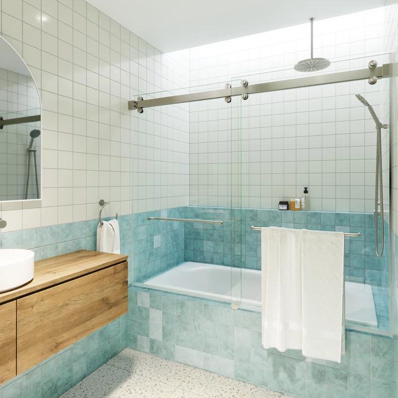 Polaris 60 in. x 60 in. Fully Frameless Sliding Bypass Bathtub Door