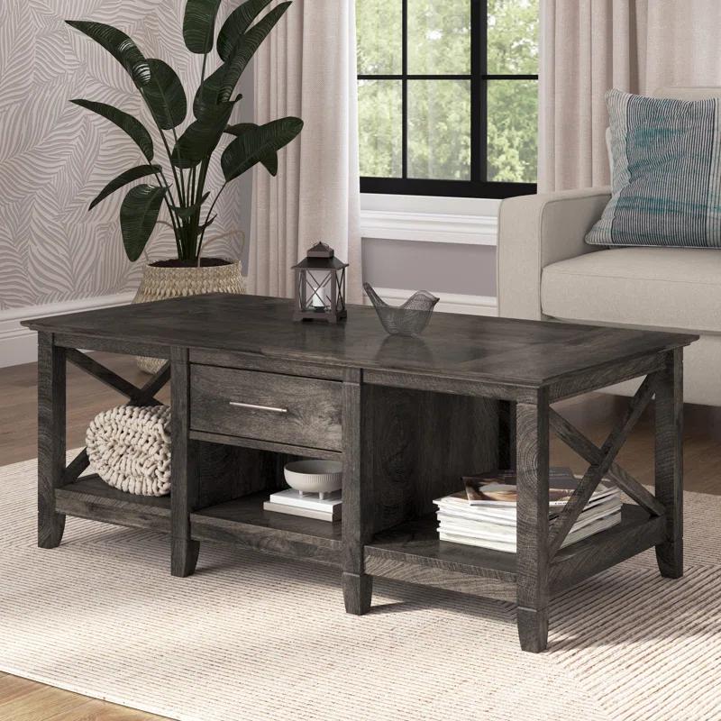 Key West Casual Farmhouse Dark Gray Hickory Coffee Table with Storage