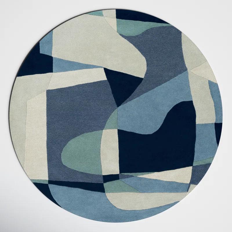 Gaye Geometric Handmade Tufted Wool Teal/Navy/Beige Area Rug