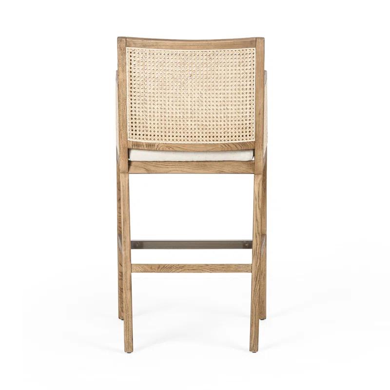 Toasted Parawood & Brass Swivel Bar Stool with Linen-Blend Seat
