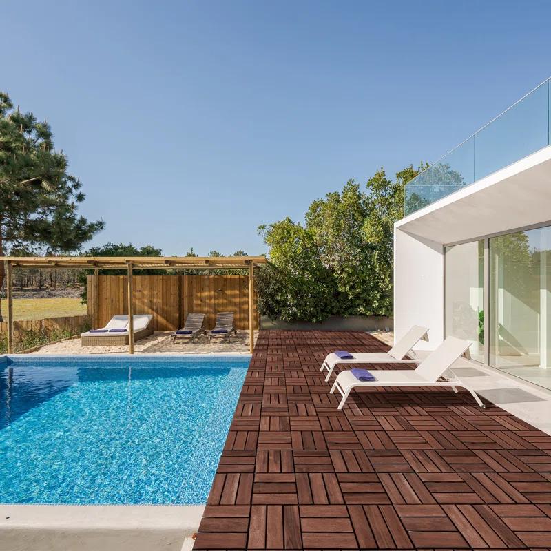 12'' L x 12'' W Wood Interlocking Deck Tile in Brown
