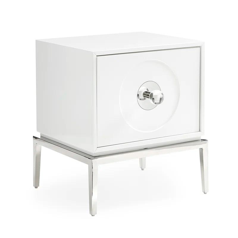 White Lacquer and Polished Nickel End Table