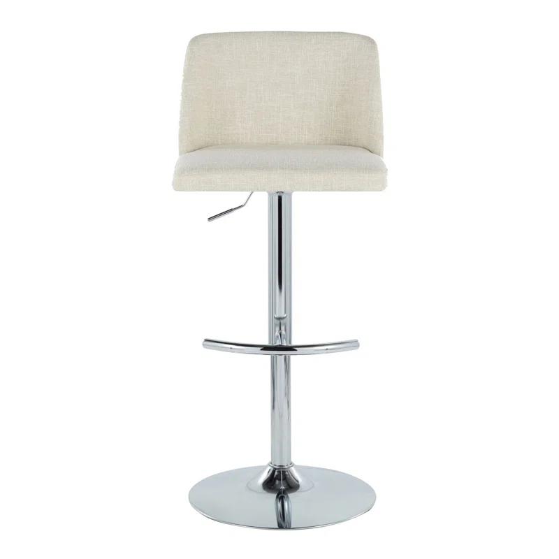 Cream Upholstered Adjustable Swivel Barstools with Chrome Base