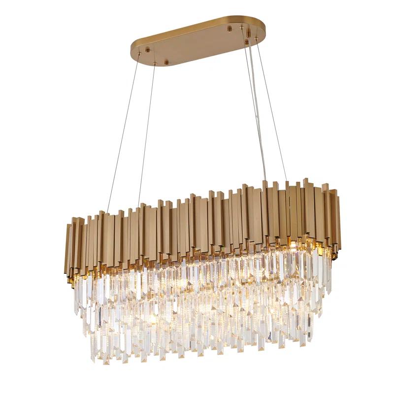 Bethel International 37.7" Gold Stainless Steel Chandelier with Clear Crystal Accents