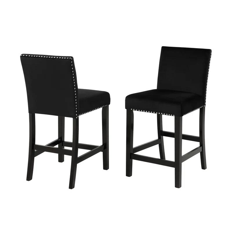 Celeste 39.5" Black Velvet Upholstered Counter Chair with Silver Nailhead Trim