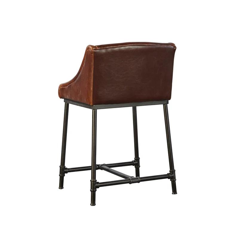 Transitional Brown Leather 19" Iron Pipe Counter Stool