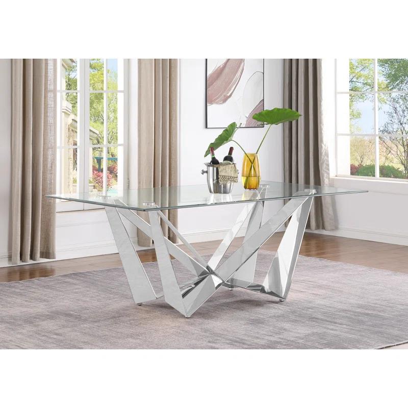 Keori Glass Top Double Pedestal Dining Set