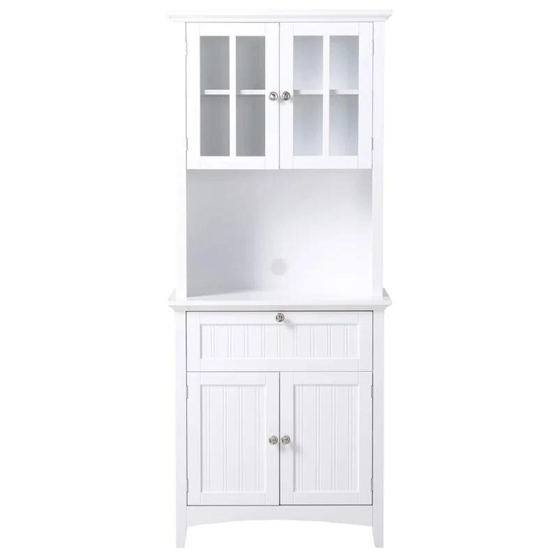 White Wood and Glass China Cabinet with Adjustable Shelves