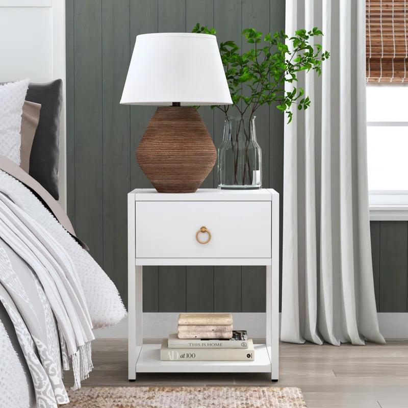 Luxe Gold & White Square End Table with Storage Shelf