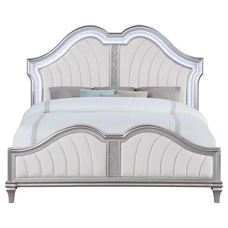 Evangeline Ivory Tufted Upholstered California King Bed with Silver Oak Frame