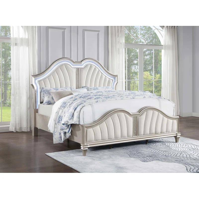 Evangeline Ivory Tufted Upholstered California King Bed with Silver Oak Frame