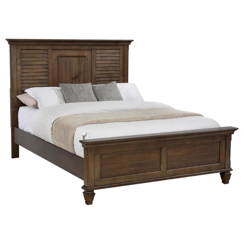 Transitional Queen Panel Bed with Storage in Burnished Oak