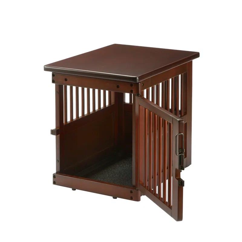 Compact Dark Brown Wooden Pet Crate End Table