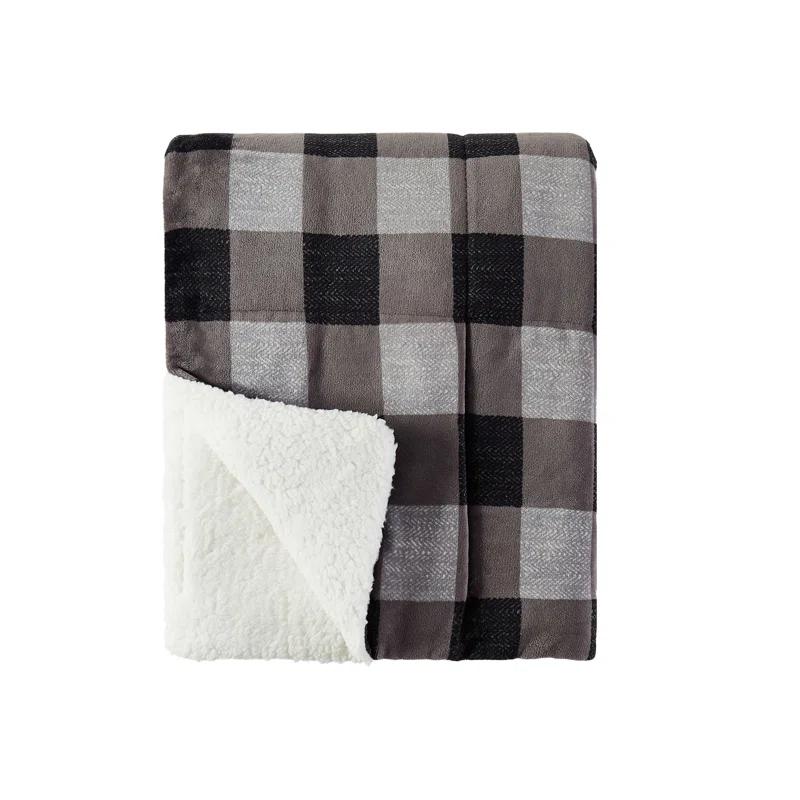 Plaid Sherpa and Faux Fur Reversible Boys' Throw - Grey