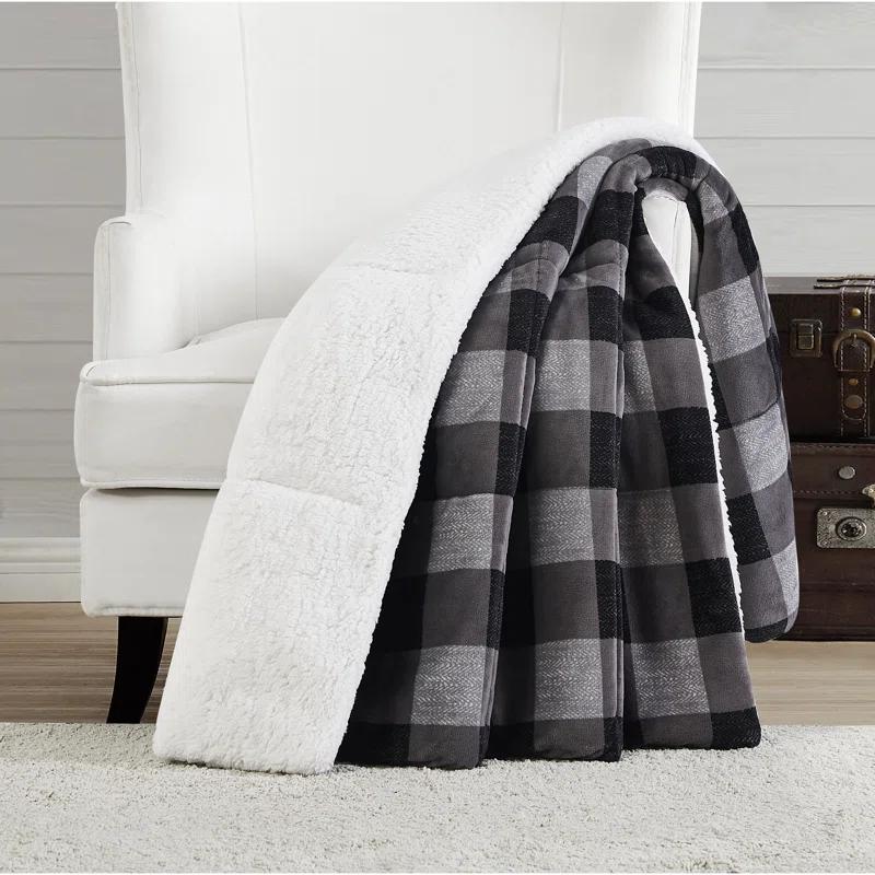 Plaid Sherpa and Faux Fur Reversible Boys' Throw - Grey