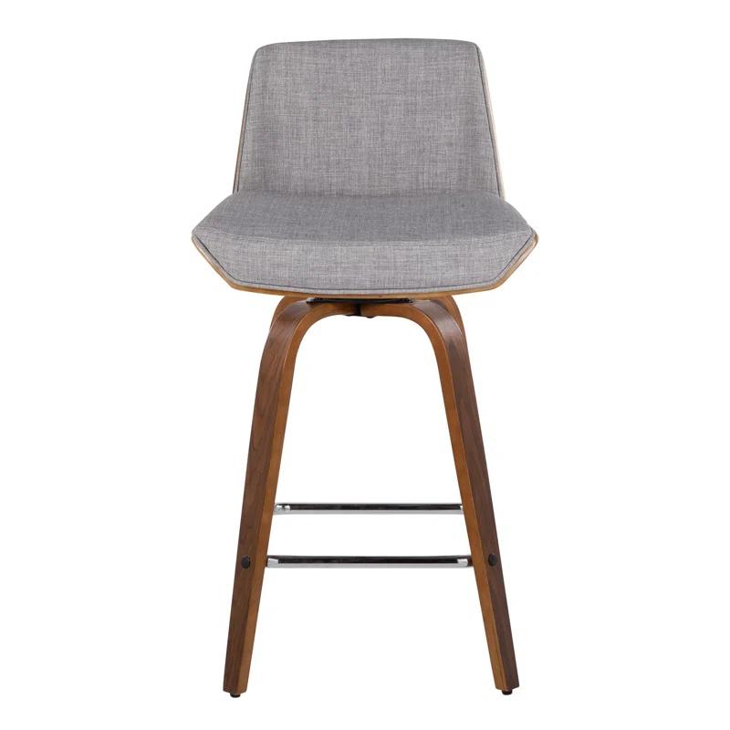 Walnut and Light Gray Swivel Counter Stool with Chrome Footrest