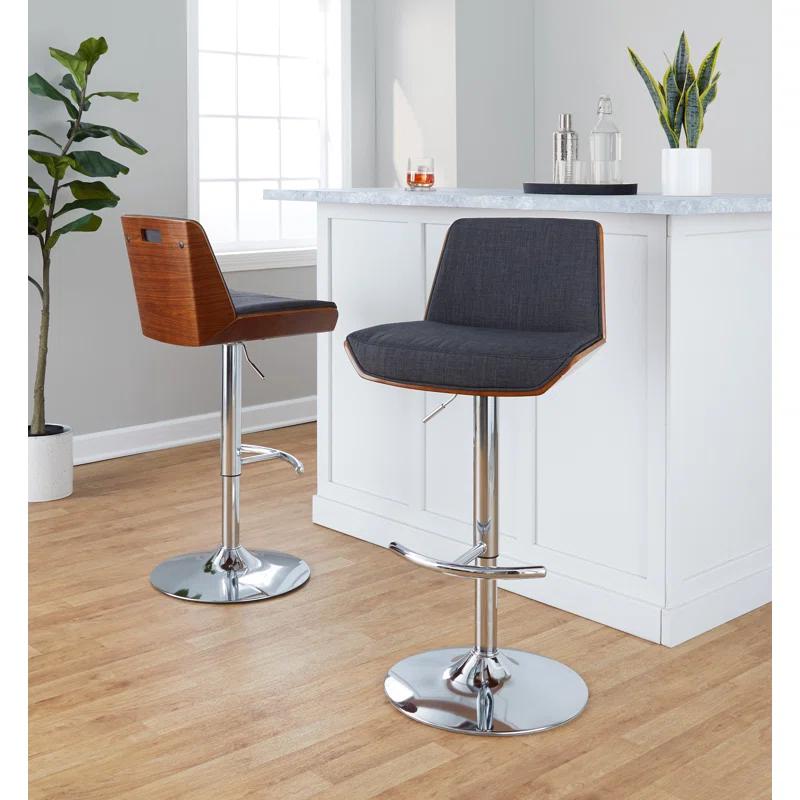 Adjustable Charcoal and Walnut Swivel Bar Stools, Set of 2