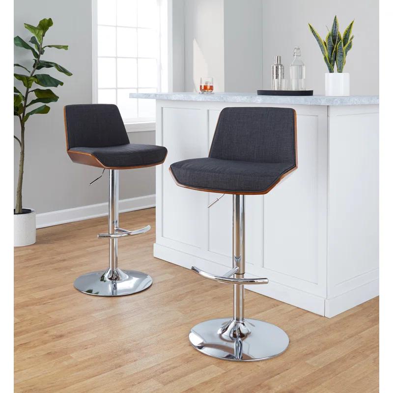 Adjustable Charcoal and Walnut Swivel Bar Stools, Set of 2