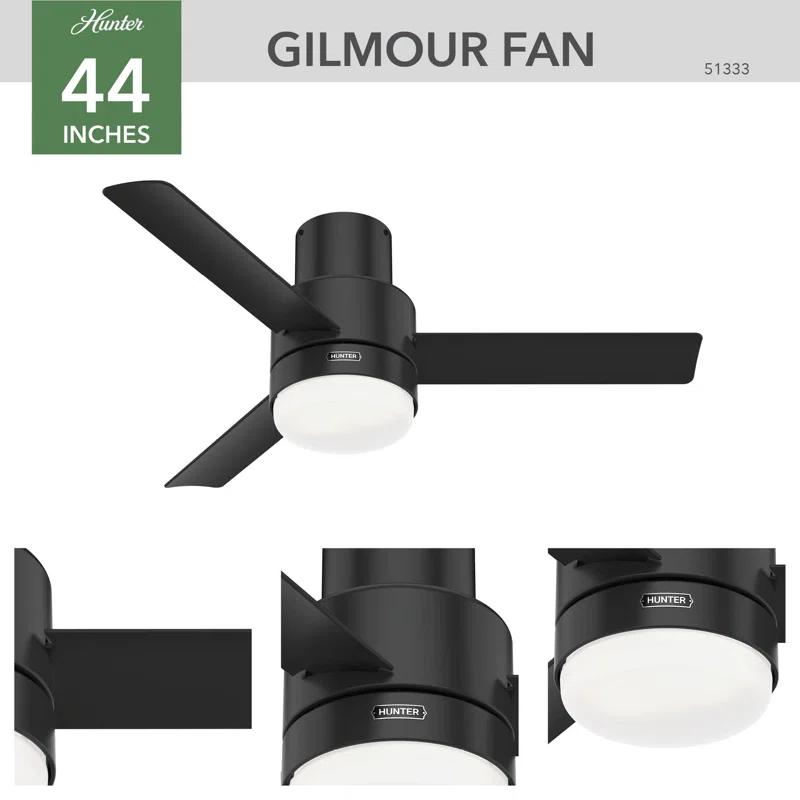 Gilmour 44" Matte Black Low Profile Ceiling Fan with Remote