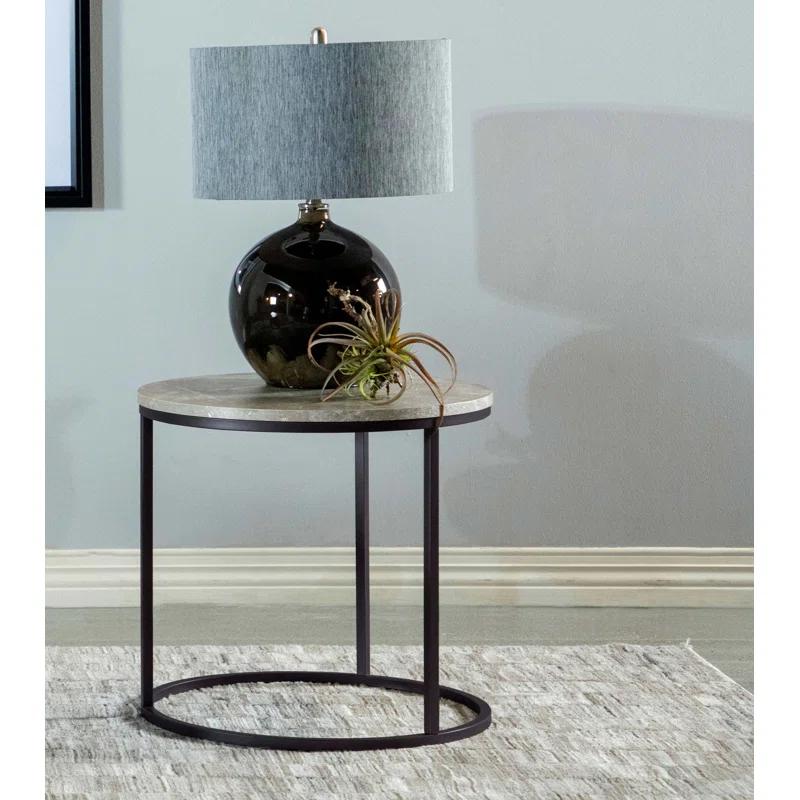 Contemporary Lainey 23" Round End Table with Faux Marble Top in Gray/Gunmetal