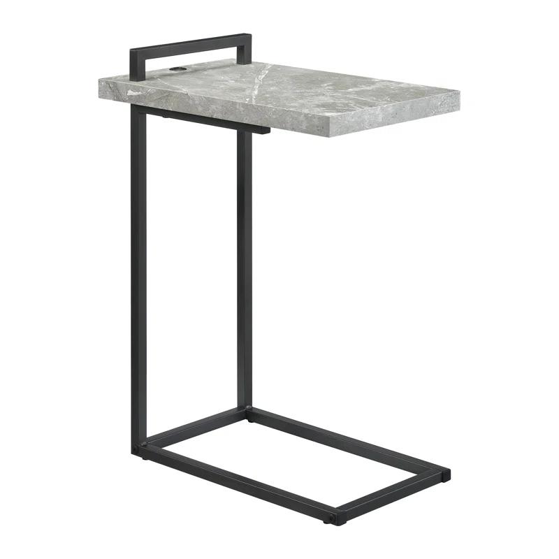 Maxwell C-Shaped Industrial Accent Table with USB Port in Gunmetal and Cement