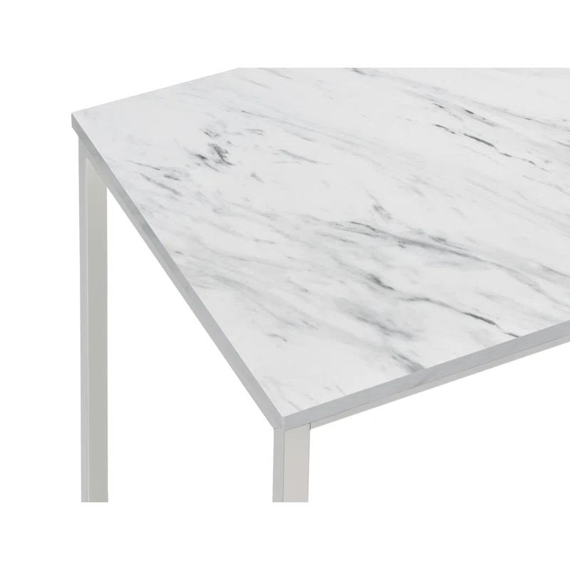 Contemporary Mobile Rectangular Coffee Table in Faux Marble and Satin Nickel