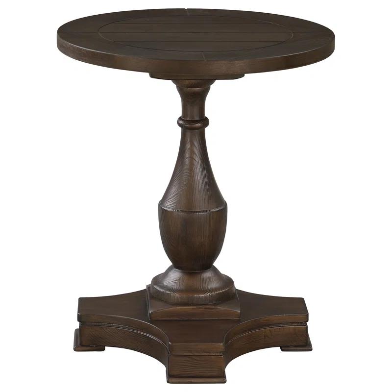 Transitional 20" Round Wood Pedestal End Table in Rich Coffee