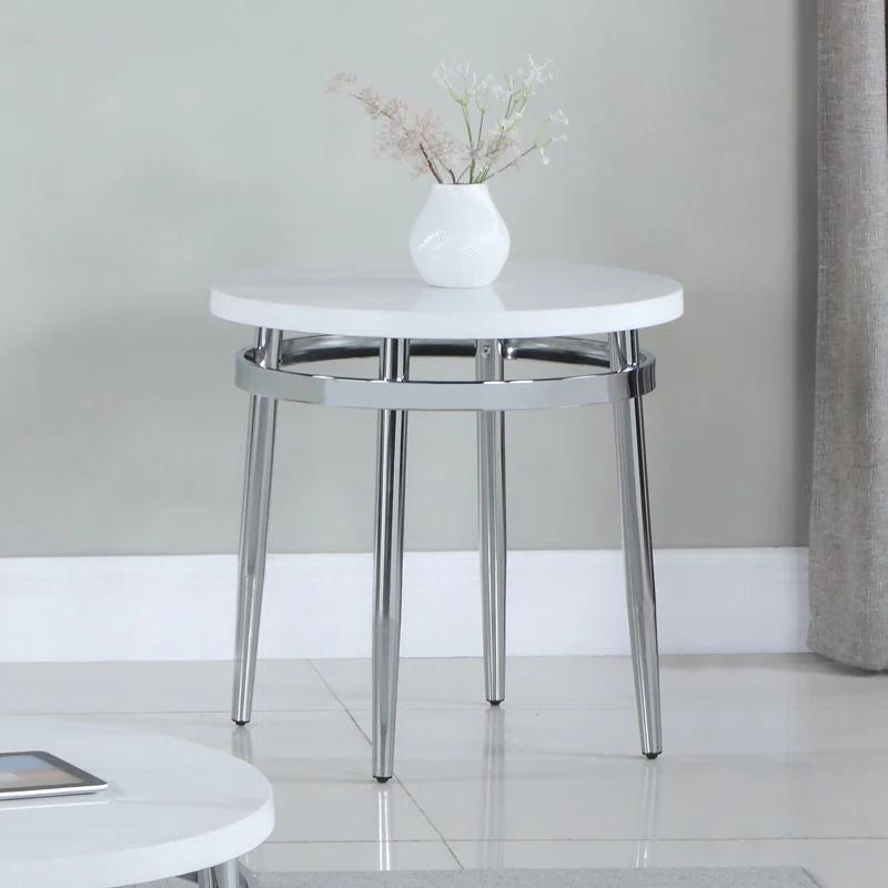 Avilla 24'' White Cultured Marble and Chrome Round End Table