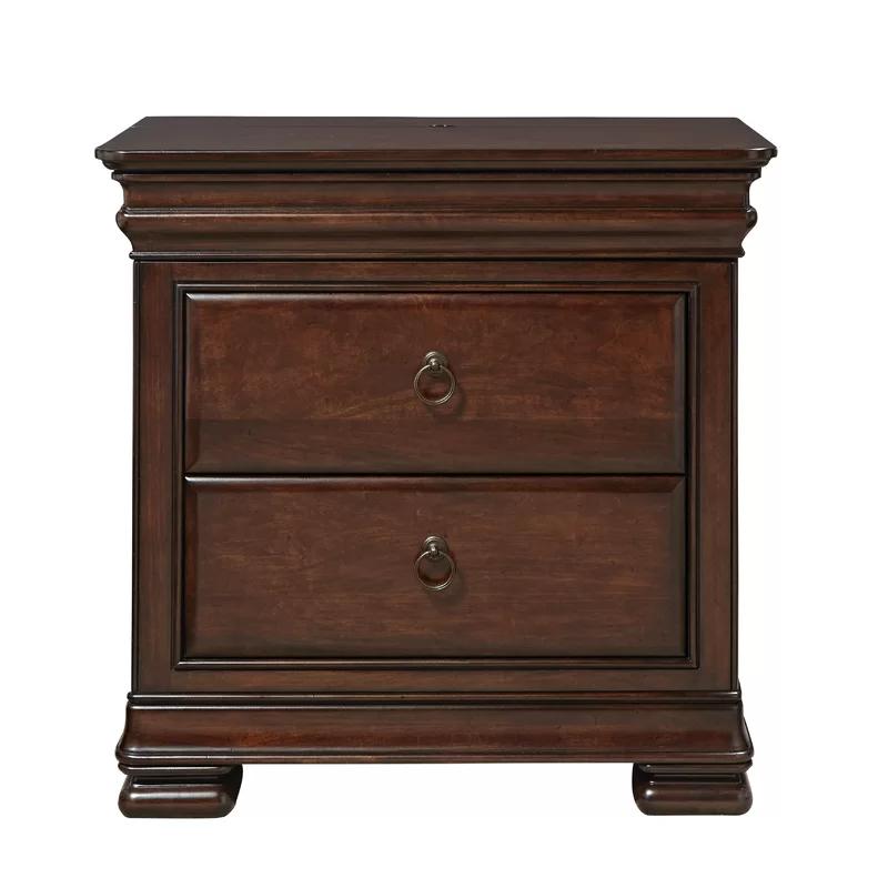 Traditional Rustic Cherry 3-Drawer Nightstand with Built-in Power-Strip