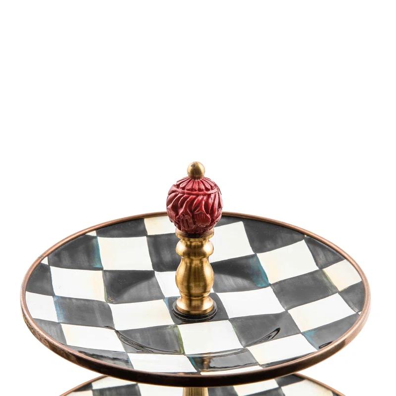 Courtly Check Round Multi-Color Tiered Sweet Stand with Brass Accents
