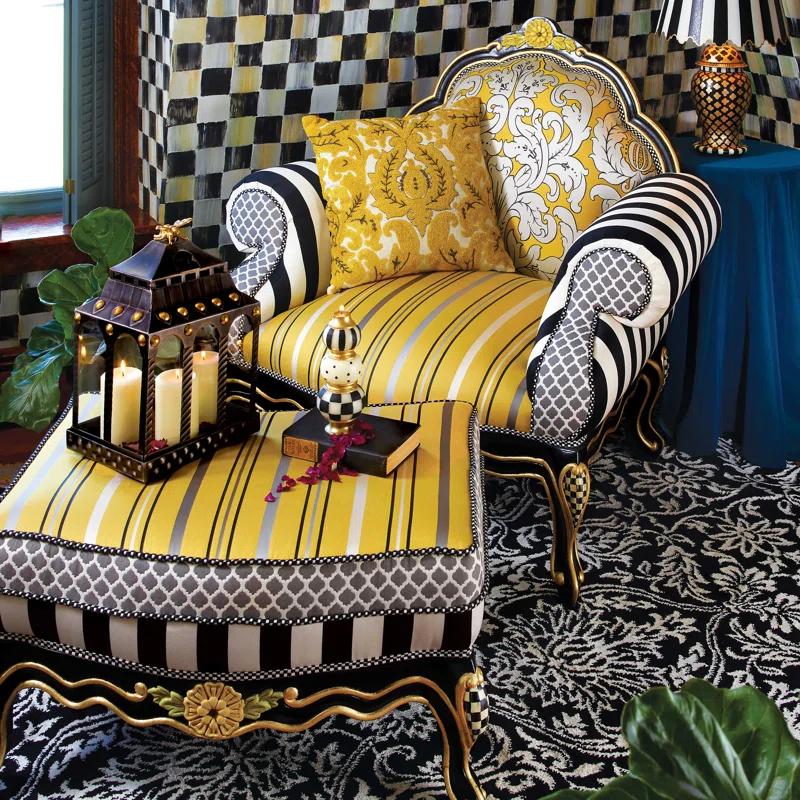 Hand-Painted Gold and Black Rectangular Ottoman