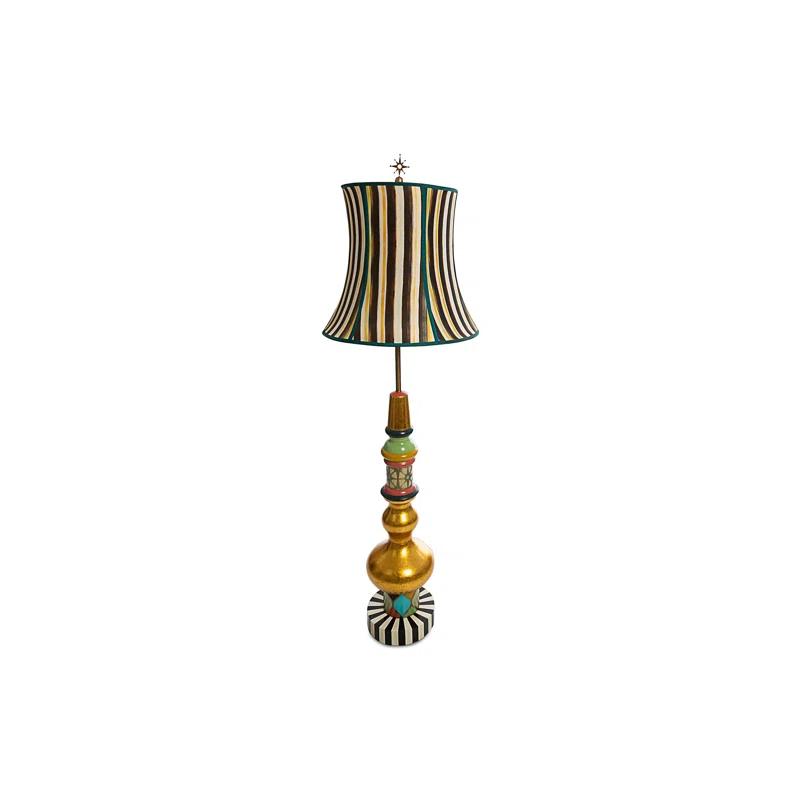 Courtly Ogee Hand-Painted Wood & Iron Floor Lamp with Striped Shade