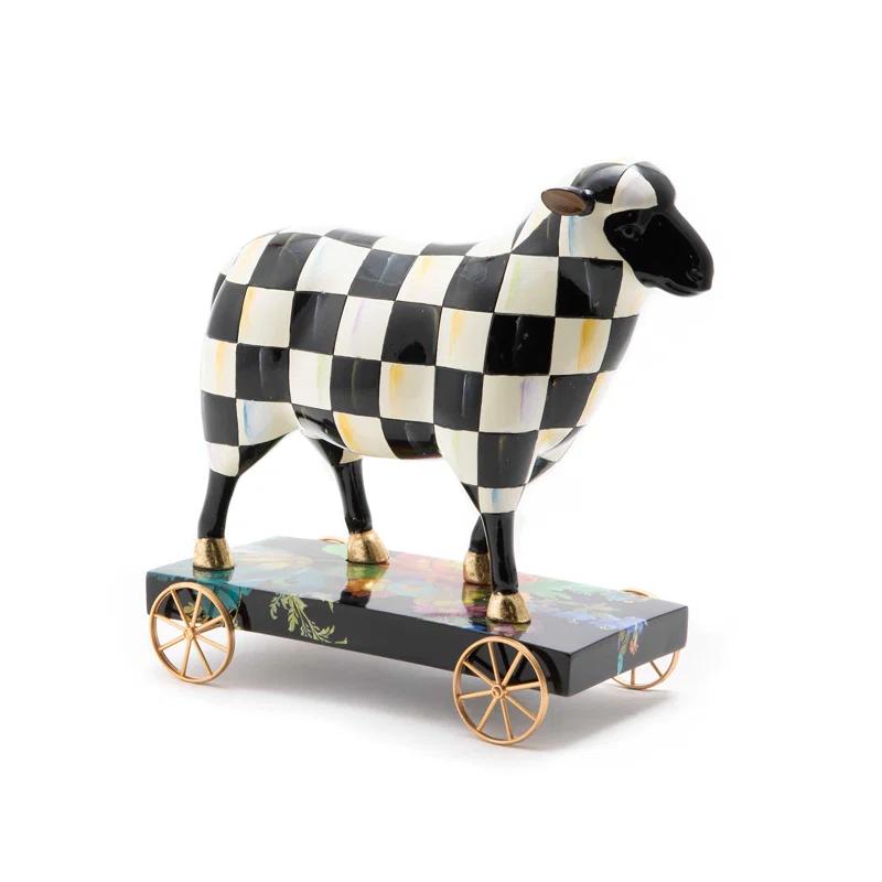 Gilded Hooves Courtly Check Sheep Decor with Black Flower Accents